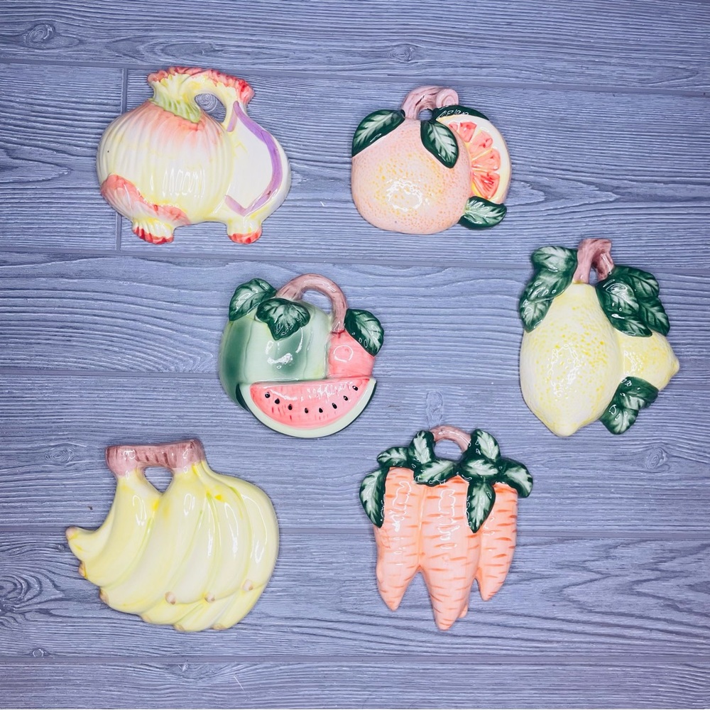 Vintage glazed fruit wall decorations hanging banana , lemon , watermelon ect.
